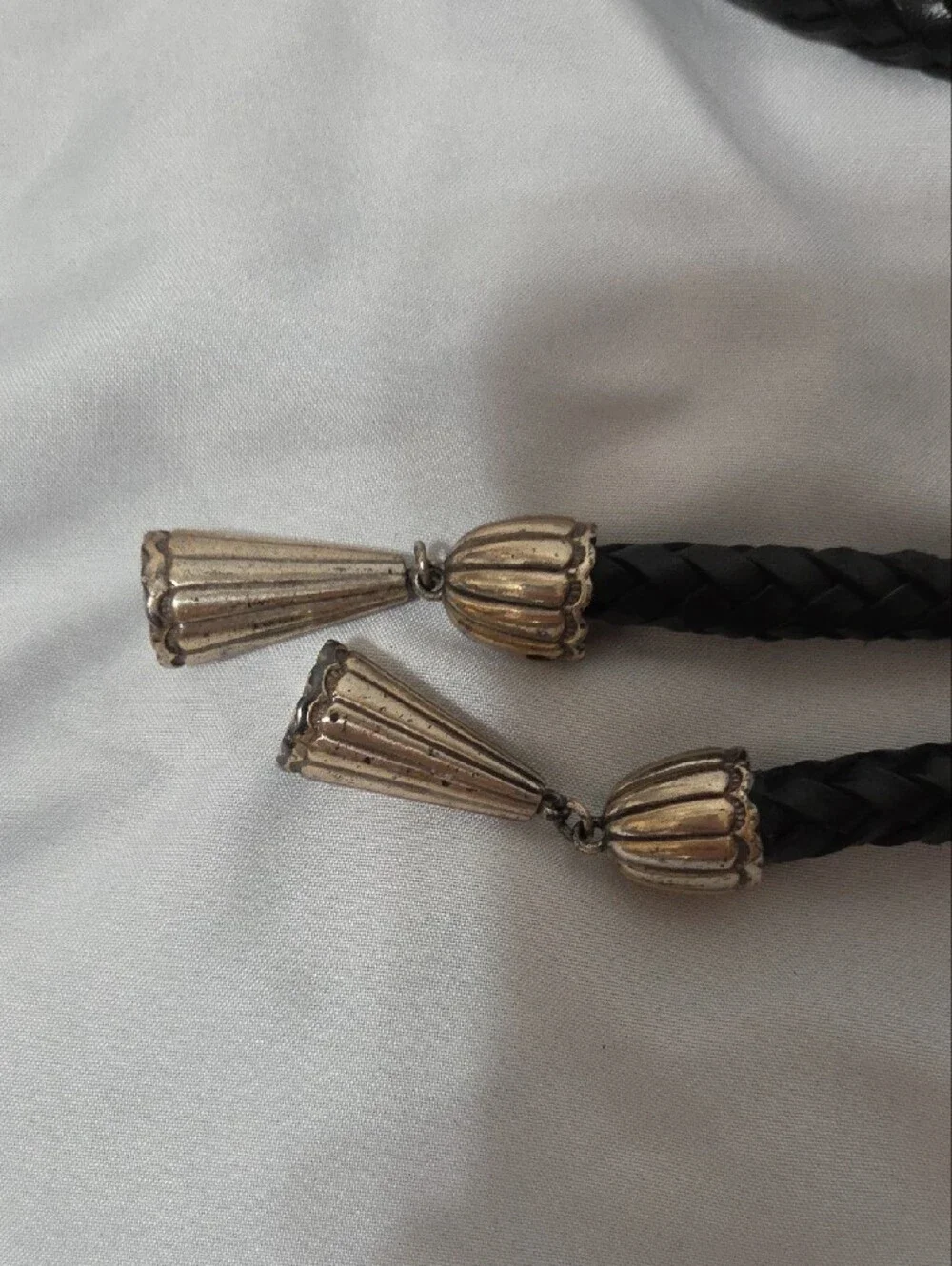 Black Braided Leather Bolo Tie, Silver-Tone Flower Slide